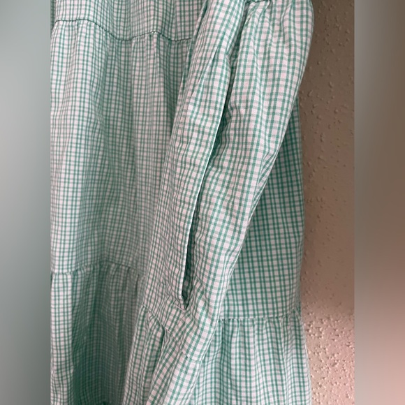 J Crew Factory Women’s Medium Green Gingham Cotton Blend Spring Tiered Dress - Picture 6 of 15